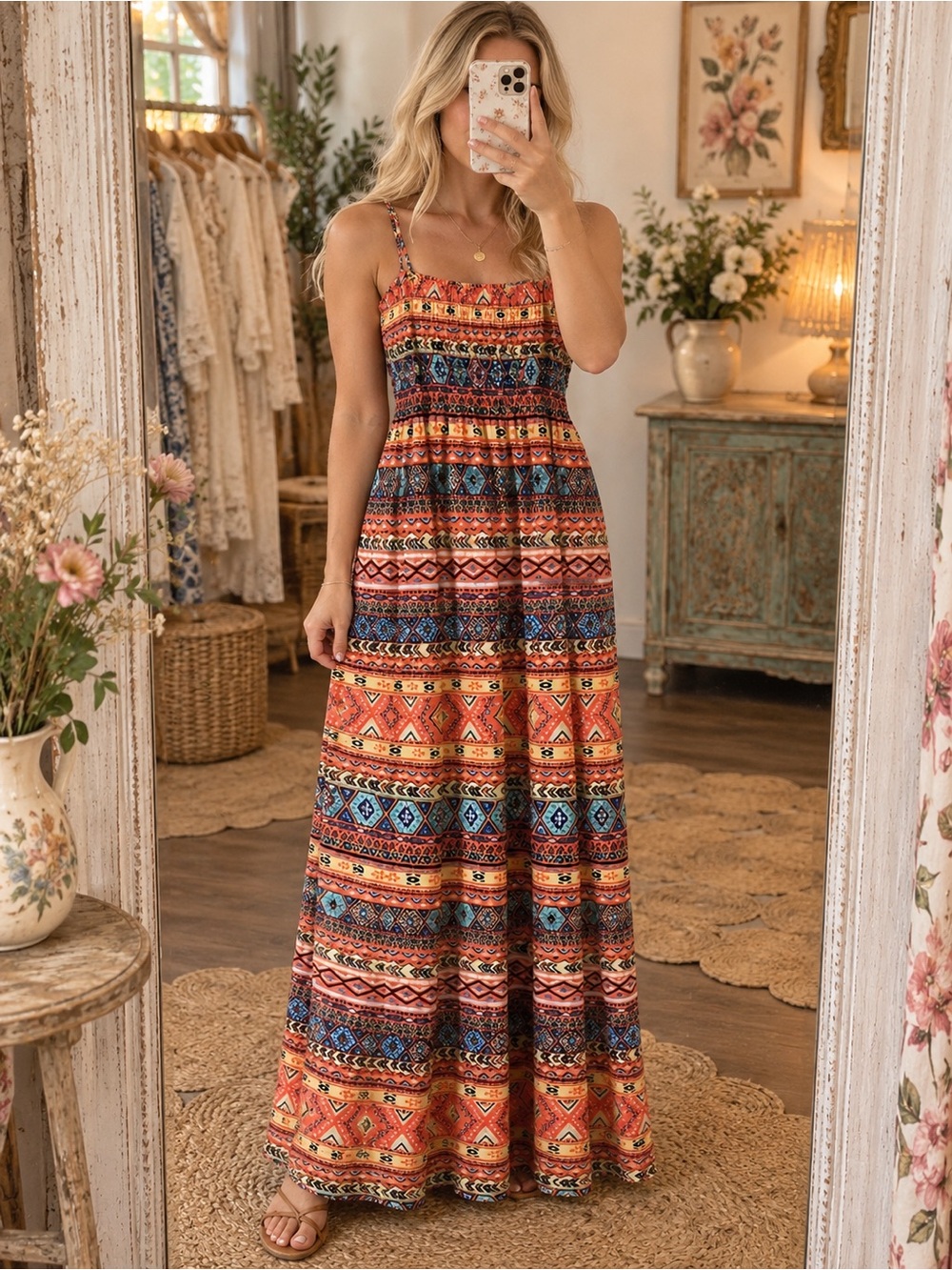 adidas Multi-Color Tribal Print Maxi Dress